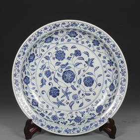 A piece of Ming Yongle blue and white four seasons floral pattern plate (1 of 9)