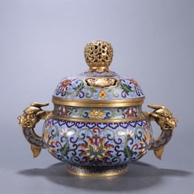 A piece  of Qing Dynasty copper gilt cloisonné enamel entwined branch lotus dragon ear aromatherapy