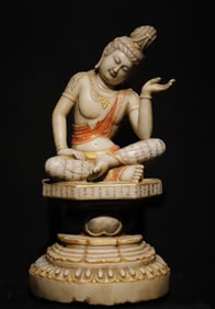 A piece of Tang Dynasty white marble painted Guanyin hand-painted scriptures with exquisite