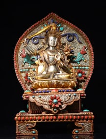 A piece  of bronze gilt silver Manjushri