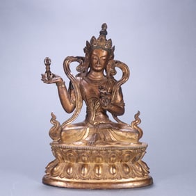 A piece of Qing Dynasty bronze gilt Vajrapani Bodhisattva