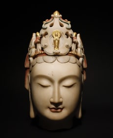 A piece of Northern Qi white marble painted Guanyin head