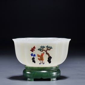 A piece of Hetian jade inlaid incense burner