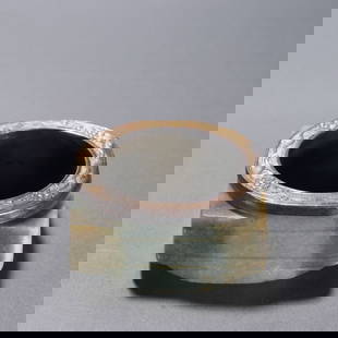 A piece of Qing Dynasty river mill jade wrapped with silver gilt jade: Qing Dynasty river mill jade wrapped silver gilt jade cong Size: H:3.6cm W:7.6cm W:266.3g (The Dimensions Of All Batches Are Manually Measured.If You Need More Detailed Information, Please Contact Our