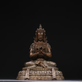 A piece  of Qing Dynasty copper clay gold six-grade Buddha Lou blue salvation Buddha mother
