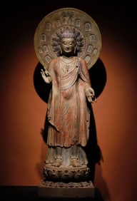 A piece of bluestone painted Buddha from the Tang Dynasty