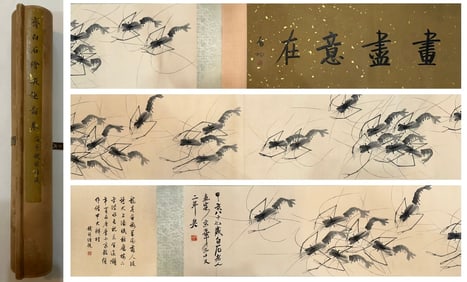 A handscroll of Qi Baishi's shrimp fun picture