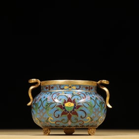 A piece of Qing Dynasty silver gilt cloisonne Ruyi ear entwined lotus incense burner