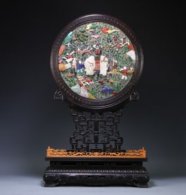 A piece of Qing Dynasty red sandalwood frame red and green gem inlaid with Taiping sheng elephant