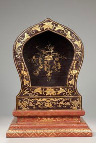 A piece of Qing mahogany inlaid with bamboo carved unicorn offering treasure hanging screen