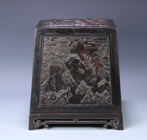 A late Qing Dynasty red sandalwood character story large seal box