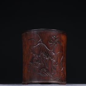 A piece of pear blossom wood carved lotus poetry pen holder