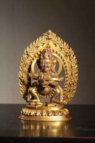 A bronze gilt statue of the Great Black Sky Protector of the Qing Dynasty