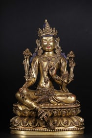 A bronze gilt green Tara statue from the Qing Dynasty