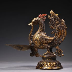 A piece of pure copper, all-copper, high-relief engraving, engraved mud Jinfeng oil lamp