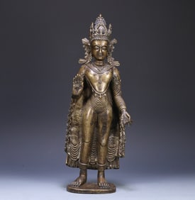 A 14th-century Tibetan Buddhism alloy bronze sandalwood Buddha statue