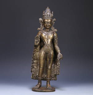A 14th-century Tibetan Buddhism alloy bronze sandalwood Buddha statue: 14th century Tibetan Buddhism alloy bronze sandalwood Buddha statue Size:39x14x9cm W:4345g (The Dimensions Of All Batches Are Manually Measured.If You Need More Detailed Information, Please Contact Ou