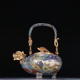 A piece of Qing cloisonne dragon first open window fishing picture beam pot