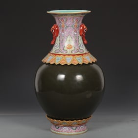 A piece of Qing Qianlong official glaze plus foreign color Taiping has like a double ear
