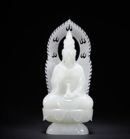 A seated statue of Hetian Jade Guanyin