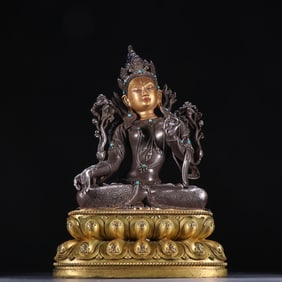 A Qing Dynasty sterling silver inlaid turquoise stone Tara