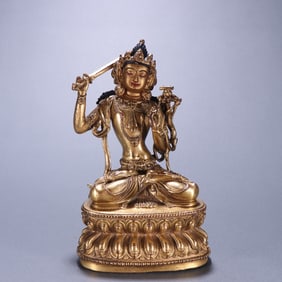 A bronze gilt sword statue of Manjushri Bodhisattva