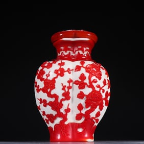 A clear glazed tire carved diptych bottle