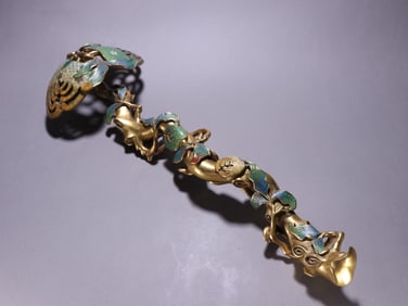 A piece of Qing copper, gilt filigree, enamel, Fushou Ruyi
