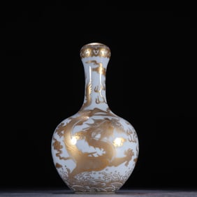 A piece of Qing azure glazed gold dragon pattern garlic bottle