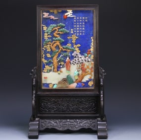 A piece of Qing Qianlong red sandalwood frame, lapis lazuli and treasure inlaid character story
