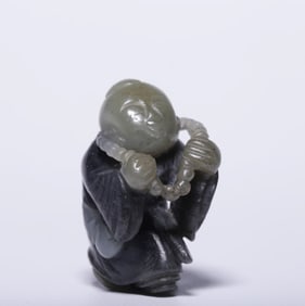 A piece of Ming Qing Hetian Jade Blue Flower Seed Boy