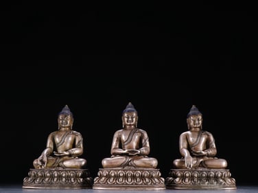 A set of Qing Dynasty sterling silver three Buddhas