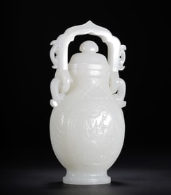 A piece of Hetian jade eight horses figure beam bottle