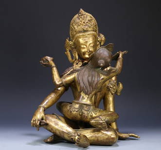 An 18th-century Tibetan bronze gilt statue of the Buddha of Joy: 18th century Tibetan bronze gilt statue of the Buddha of Joy Size:40x34x30cm W:11.2Kg (The Dimensions Of All Batches Are Manually Measured.If You Need More Detailed Information, Please Contact Our Cus