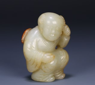 A piece of Hetian jade boy sent a blessing carving