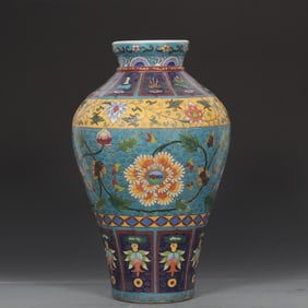 A piece of Yuan Dynasty cloisonne peony pattern plum bottle