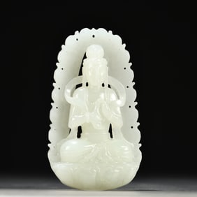 A piece of Hetian jade carving Guanyin pendant
