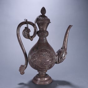 A Tang sterling silver dragon flask
