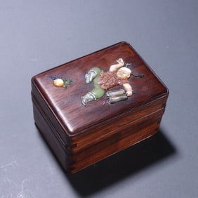 A piece of Qing rosewood inlaid with a hundred treasures baby play picture cover box