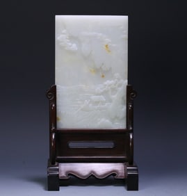 A piece of Qing Dynasty Qianlong 36th year Hetian jade seed material "Night Tour Red Cliff"