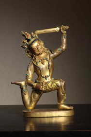 A Qing Dynasty bronze gilt statue of King Fudong