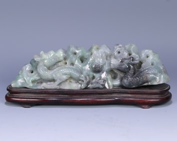 An old jade double dragon play bead Shanzi ornament