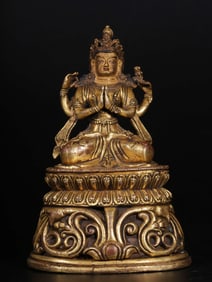 A Qing Dynasty bronze gilt statue of Guanyin