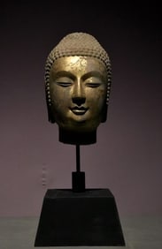 A piece of Northern Qi bluestone gilded Buddha head