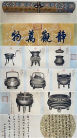 An eight-frame scroll of Lang Shining's painted bronze objects