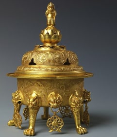One piece of bronze gilt five-legged incense burner