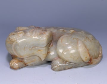 A Qing Hetian Yurui beast ornament