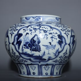 A piece of Yuan blue and white figure open window jar