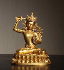 A piece of Qing Dynasty bronze gilt four-walled Manjushri Bodhisattva