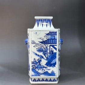 A piece of early Qing Dynasty blue and white character story Quartet prostrate head set